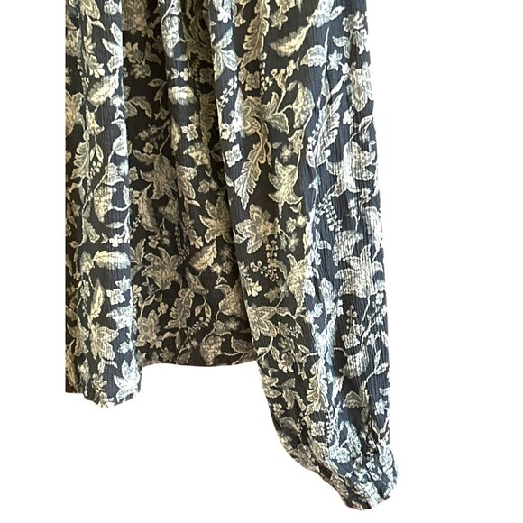 Faherty Blue Esna Floral Bohemian Emery Blouse Size XS Drawstring Peasant Top - Picture 2 of 6